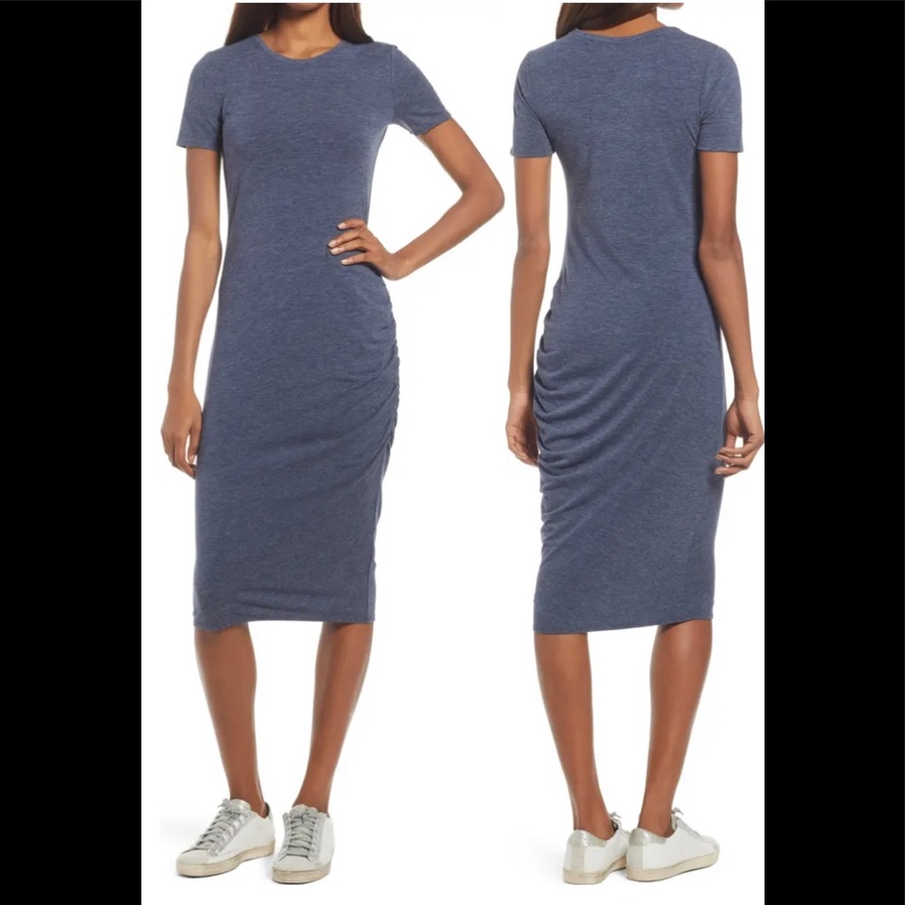 TREASURE & BOND Side Ruched Body-Con Dress Navy Iris Heather Size Small